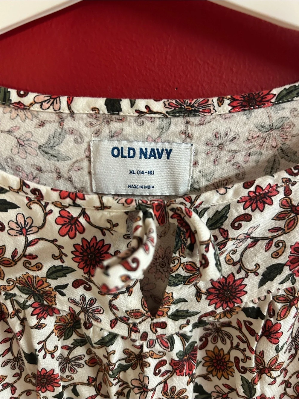 Old Navy Cream Dress with Red and Green Floral Print size 14-16